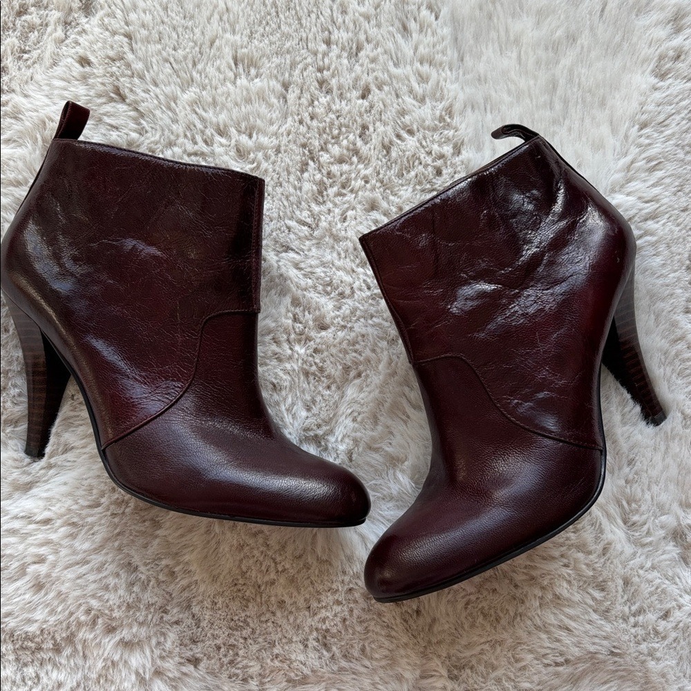 Boots leather Nine West burgundy brown ankle booties distressed SZ 8 - Picture 2 of 9